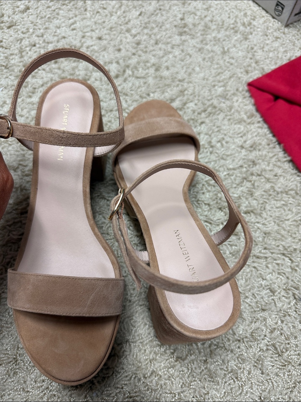 NEVER WORN Stuart Weitzman Tibby  Suede Block Heel Sandals with Ankle Strap-7.5